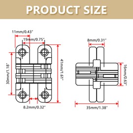 Haosie Hidden Door Hinge, 180 Degree Concealed Cross Hinges, 1PC Zinc Alloy Invisible Hinge for Kitchen Cabinet Door, Concealed Barrel Wooden Box(41mm/1.6in)
