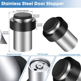 Chumia 10 Pcs Door Stops Floor Mounted Door Stopper Stainless Steel Cylindrical Floor Door Stop Modern Decorative Rubber Bumper Door Holder Wall Protector Doorstop for Bottom or Top of Door (Silver)
