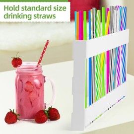 Acrylic Straw Holder with Double-Sided Tape, Reusable Straw Holder for Cabinet Doors, Worktop, Kitchen, Straw Organiser for Plastic Paper Straws, White