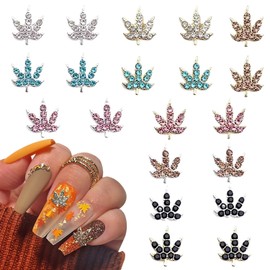 20Pcs Fall Nail Charms Gold Silver 3D Maple Leaf Alloy Nail Rhinestones Shiny Black White Pink Blue Nail Gems Luxury Sparkly Laser Design Crystal Nail Jewelry Thanksgiving Nail Supplies for Women DIY