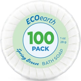 EcoEarth Hotel Soap Bars (Spring Breeze, 1 oz, 100 Pack), Travel Size Luxury Bulk Amenities Bar Soap, Small Individually Wrapped Rectangular Soap, Mini Toiletries for Airbnb, Motel, Guest Bath
