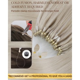 Hetto Micro Hair Extensions Real Human Hair Blonde Micro Link Hair Extensions for Women Human Hair Platinum Blonde #60 18 Inch 50 Strands 50g