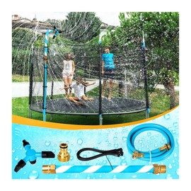 Outdoor Kids Cooling Sprinkler - 360° Rotating Water Spray System for Trampolines & Lawn Games, 3-Nozzle Leak-Proof Design, Quick Setup Fits 10-16ft Trampoline (Blue)