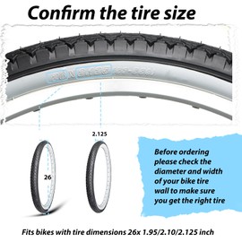 2-Pack Cruiser Bike Tires Set: MOHEGIA 26x2.125 Inch (57-559 mm) Folding Tires, Inner Tubes,and Tire Levers Replacement Kit for Beach Cruiser Bicycle -Black