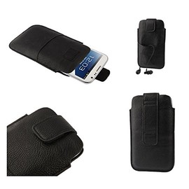 DFV mobile - Leather Pouch Case Pocket Sleeve Bag & Outer Bag & Buckle for O2 Super K1 - Black