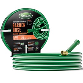 Scotts 50 ft. Heavy Duty Garden Hose – 5/8 in. Diameter, 4-Ply, 400 PSI High-Pressure, Easy-to-Coil Water Hose with Crush-Resistant Couplings and Twist-Resistant Collar for Lawn and Garden