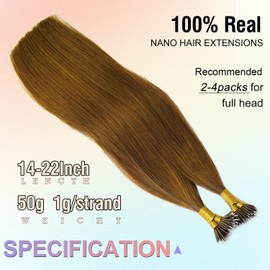 KOCONI 16 Inch Nano Rings Hair Extensions Real Human Hair Extensions Double Drawn Nano Ring Hair Extension Nano Tip Beads Human Hair Extensions 50g 1g/Strand #6 Chestnut Brown