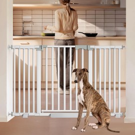Amibud 41'' Extra Tall Baby Gate for Large Dogs Pets Indoor No Jumping Over, 54.7-63.0'' Wide Heavy Duty Puppy Gate for Doorways, Pressure Mounted Metal Gate for Child Toddler No Tools Needed(White)