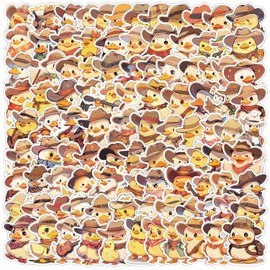 100PCS Cute Cowboy Duck Stickers, Vinyl Waterproof Kawaii Yellow Duck Stickers Packs for Children Teens Adults, Funny Animal Decals for Water Bottles, Laptops, Diaries, Skateboard