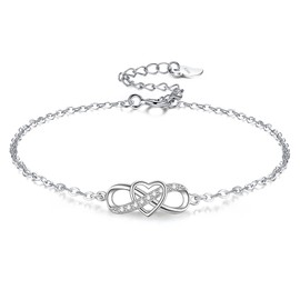 VANSZA Women's Bracelet 925 Sterling Silver Bracelets Infinity Heart Symbol Bracelet Gift for Women with Gift Box, Sterling Silver