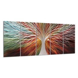 Yihui Arts Multi-Colored Tree Metal Wall Art, 3D Wall Art for Modern and Contemporary Decor, Decorative Hanging in 5-Panels Measures 24"x 64", Works for Indoor and Outdoor Settings