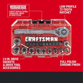 CRAFTSMAN Mechanics Tool Set, 24 Piece, 1/4 Inch Drive SAE (CMMT12109LZ)