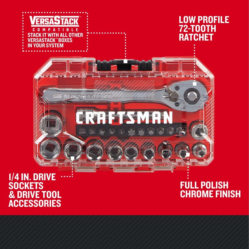 CRAFTSMAN Mechanics Tool Set, 24 Piece, 1/4 Inch Drive SAE