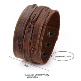 YWMAN Wide Leather Cuff Bracelet - Adjustable Punk Braided Wristband Cuff - Gothic Viking Bangle for Women, Men