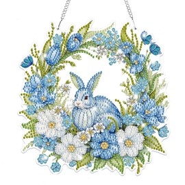 Lxmsja 5D Easter Diamond Painting Pendant, Rabbit Diamond Painting Children Adults, Hanging Ornament Craft Set for Adults Gift Girls 7 8 9 10 11 Years, Easter Gifts Children