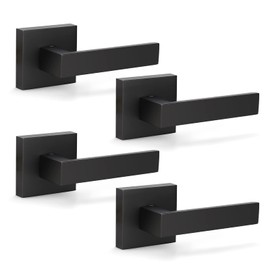 KNOBWELL 4 Pack Contemporary Dummy Lever Door Handle, Lever Door Handle Without Lock, Interior Door Knob Set, Matte Black (Only Single Side Use)