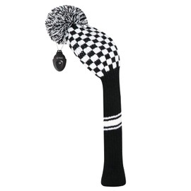 LeFeng 1Pcs Golf Club Cover, Knitted Golf Head Cover for 460cc Driver Fairway Woods and Hybrid with Cute Pom Pom and Number Tag(for Hybrid)