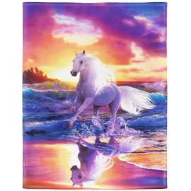 YISUMEI Blanket 125 x 150 cm Cuddly Blankets Soft Flannel Soft Fleece Blanket Bed Throw Running Horse Colourful