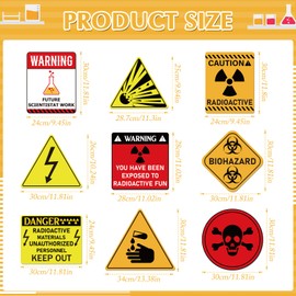 Science Theme Party Decorations - 9PCS Laboratory Sign Scientist at Work Home Office Wall Decoration for Kids Boys Girls Yellow Caution Logo Science Decor on Door Window Table Centerpieces