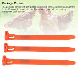 SASKATE Chicken Leg Rings 1-100 Numbered Chicken Identification Leg Bands Tags Reusable for Ducks Chicks Chicken Pigeons Goose (Orange)