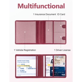 Mymazn Car Registration and Insurance Holder, PU Leather Insurance and Registration Holder with Magnetic Closure, Car Document Holder For Driver's License & Essential Documents, Red
