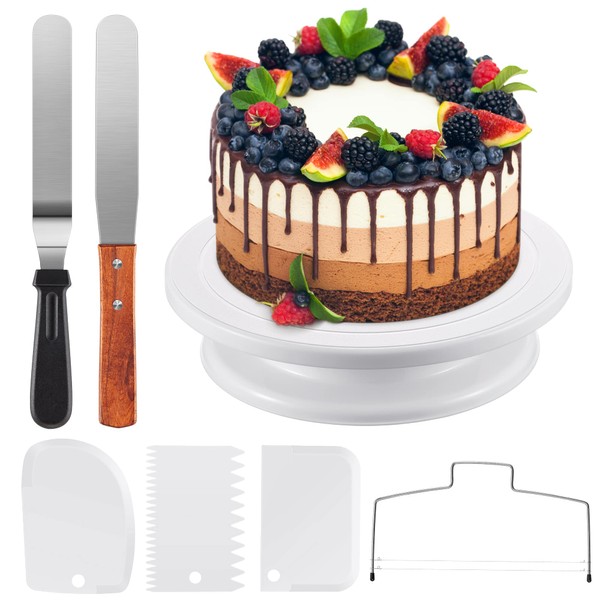 InnoGear Cake Turntable, Rotating Cake Stand with 2 Angled Palette Knifes, 3 Cream Scraper, Cake Slicer for Cake Making, Cake Decoration
