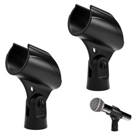 Mic Clip Universal Microphone Clip Holder for Microphone Clip, Black Microphone Clip, Universal Microphone Holder, Microphone Clip for Stage Meetings, Live Speech, Conference Podcasts, Pack of 2