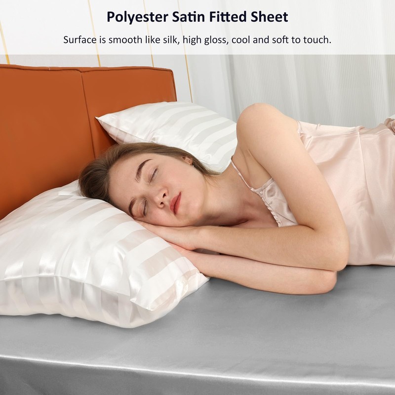 Lirex Satin Fitted Sheet, Luxurious Silky Smooth Polyester Bedding Soft