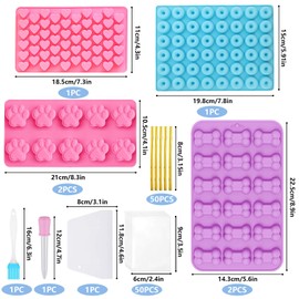 9 Stück Backmatten für Hundeleckerlies Set,Silikon Backmatte,mit 50 Cellophantüten,50 Metallischen Bindebaender,Schaber,Bürste,Tropfer, für DIY Hundeleckerlies,Kekse,Schokolade,Süßigkeiten,Eiswürfel