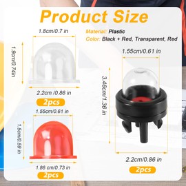 6pcs 188-512-1 Snap in Primer Bulb and 2 Size Primer Bulb Pump 188-12-1 0057003 0057004, Carburetor Chainsaw Carb Fuel Replacement Part for Small Engine for Craftsman Zama Walbro Trimmer Blower (Red)
