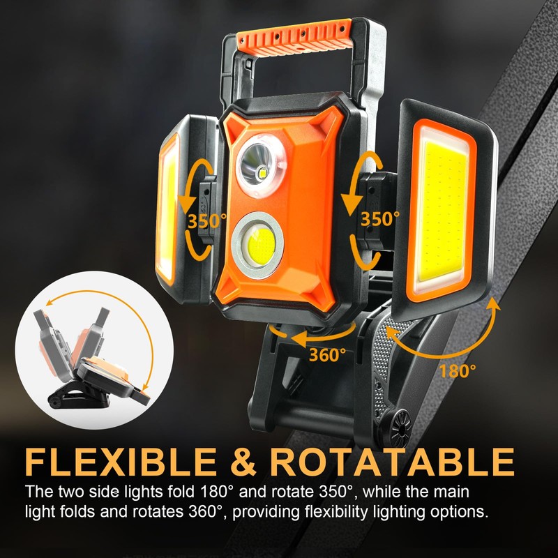 Tresda 4000LM LED Work Light Rechargeable with Clamp, 40W Magnetic