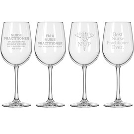 MIP Set of 4 Wine Glass for Red or White Wine Gift Nurse Practitioner Collection (16 oz Tall Stemmed)