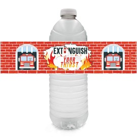 Firefighter Birthday Water Bottle Labels - 24 Stickers