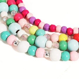 HIFOT Beaded Necklace and Bracelets for Little Girl 9 Sets, Unicorn Mermaid Flamingo Butterfly Rainbow Flower Dolphin Crown Wooden Bead Dress Up Jewelry Set Party Favor Bag Gifts for Kids