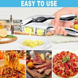 Garlic Press and Slicer 2 in 1, with Brush,Effortlessly Crush, Slice, and Mince Garlic,with this Versatile Kitchen Tool - Perfect for Home Cooks.(Silver)