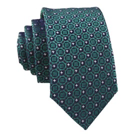 Ctskyte Slim Silk Necktie for Men Woven Jacquard Patterned Business Wedding Skinny Ties (Green Patterned, One Size)