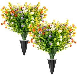 16 Bundles Artificial Flowers for Outdoors, Indoor Fake Flowers with with Ground Spike for Door Yard Porch Patio Garden Window Box Office Table Kitchen Home Planter Pot Vase Flowerpot Decorations
