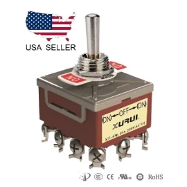 XURUI HEAVY DUTY 4PDT (ON)-OFF-(ON) MOMENTARY TOGGLE SWITCH - SCREW TERMINALS (43BF)