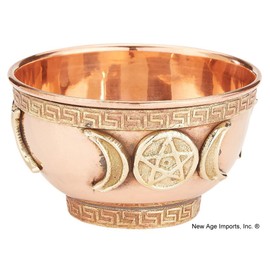 Triple Moon Pentacle Copper Offering Bowl 3", Great for Altar use, Ritual use, Incense Burner, smudging Bowl, Decoration Bowl, offering Bowl - New Age Imports, Inc.