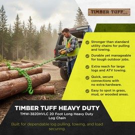 Timber Tuff TMW-3820HVLC 20 Foot Long Heavy Duty Log Chain with 2 Grab Hooks for Towing and Pulling Using ATV, Truck, or Tractor, 5,400 Pound Capacity