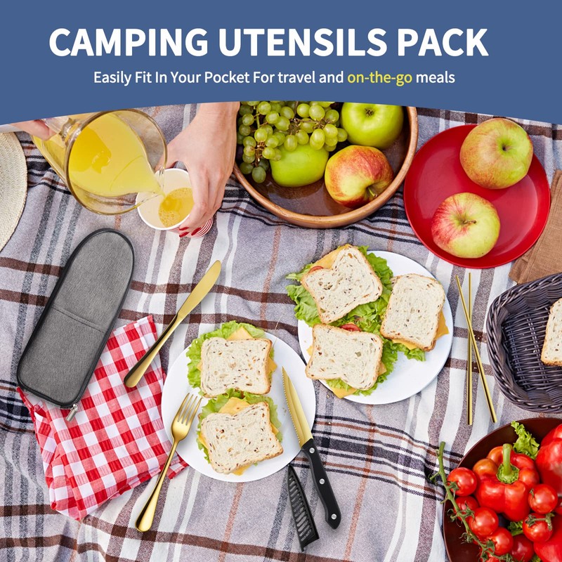 Portable Travel Utensils Set,Reusable Utensils,Travel Camping Cutlery Set,Stainless Steel Flatware
