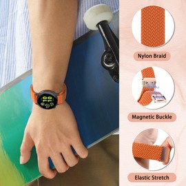 PaceBid 20mm Nylon Strap for Garmin Forerunner 165/Forerunner 165 Music/Vivoactive 5/vívomove Trend, Magnetic Braided Sport Replacement Watch band for Garmin Venu Sq 2/Venu 2 Plus/Venu Sq - Orange
