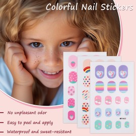 9 Sheets Self-Adhesive Colorful Kid Nail Stickers, for Girls, for Fun Nail Art Decoration, Sun Designs, Flower, Rainbow, Strawberry, Cat, Heart, Rabbit