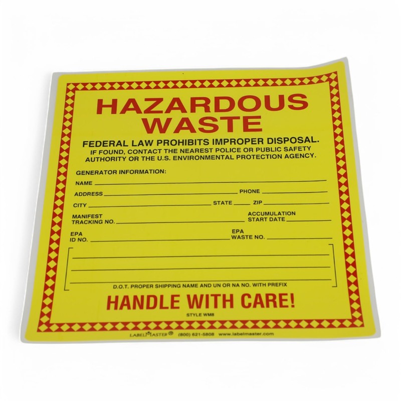 Hazardous Waste Labels, 6 x 6 inches, Red/Black/Yellow, Self-Adhesive Vinyl,