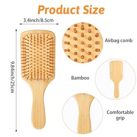 10 cepillos de bambú para el crecimiento del cabello, cepillo de paleta de madera natural, masaje del cuero cabelludo, cerdas de bambú, cepillo de mad