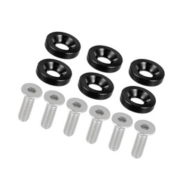 PARSLUCK Universal Finishing Countersunk Fender Bumper Washers, Gasket Screw Engine Bay Fastener Kit for Car Motorcycle Mechanical RC Parts, M6, Durable, Aluminum Alloy, Black, 6pcs Stable