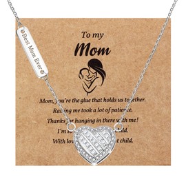 Mayfaith Fashion Ladies Carved Best Mom Ever Sparkling Zircon Love Heart Necklace, The Most Precious Gift for Dear Sisters and Mothers
