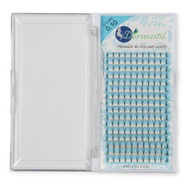 Dermastil 4D Premade Handmade Volumen Wimpern fertige Fächer ohne Knoten D Curl Stärke 0,10 mm für Wimpernverlängerung- PBT- Vegan- 16 Streifen (12 mm)