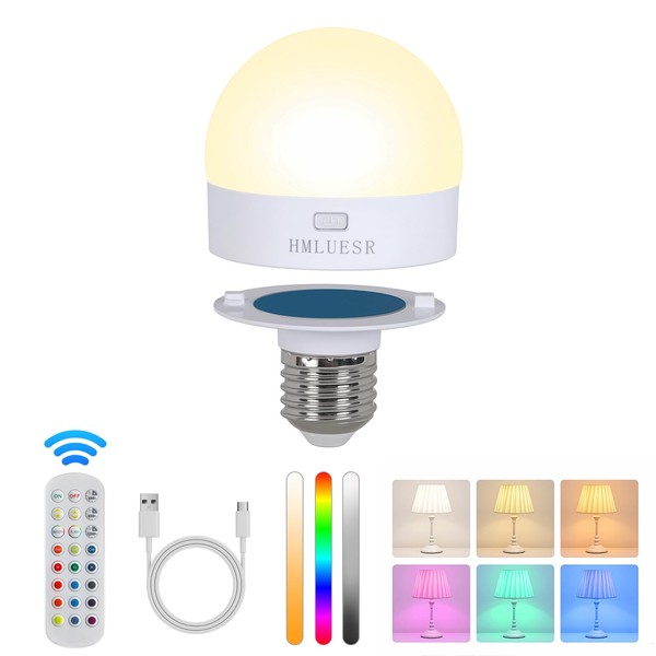 HMLUESR Rechargeable Light Bulbs with Remote Control, 3600mAh E26 Base