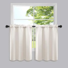 Cream White Short Curtains 24 Inch Length for Kitchen Pack 2 Panel Rod Pocket Blackout Cafe Curtain Tier Thermal Insulated Room Darkening Light Cold Blocking Small Curtains for Bedroom RV Window Beige